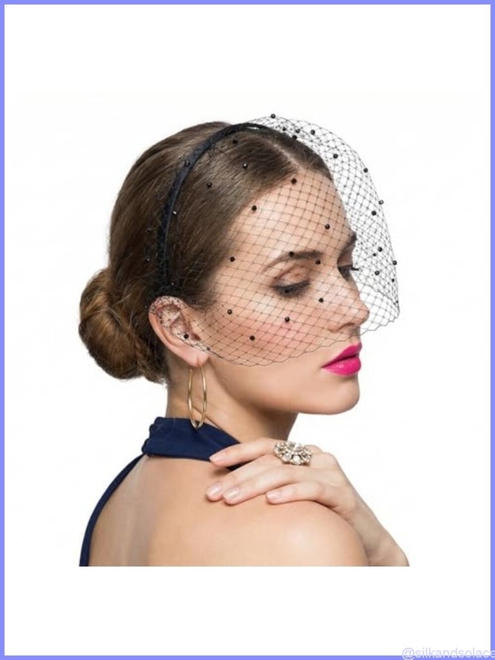 Women's 1920s Mesh Veil Headband Fascinator with Rhinestones